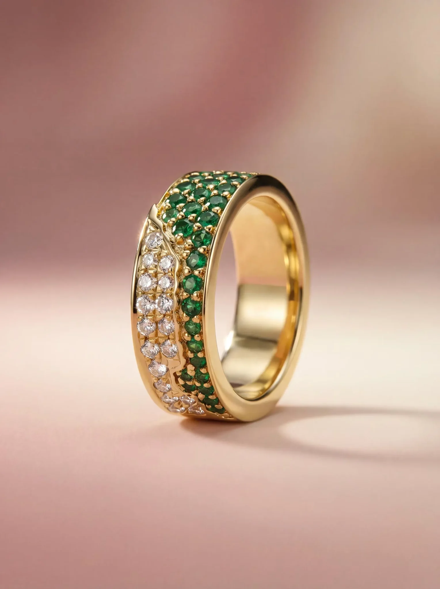 Tsavorite & Diamond Band Ring in 18K Gold Vermeil